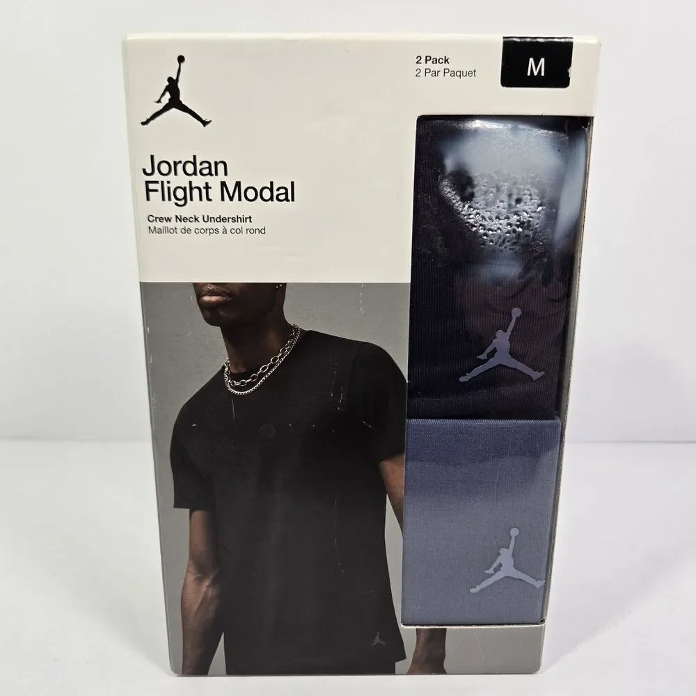 Nike Jordan Flight Modal Mens Medium Crew Neck Undershirt Blue Navy Blue 2 Pack